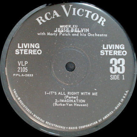 Jesse Belvin With Marty Paich And His Orchestra - Unknown Title A / Unknown Title B side A