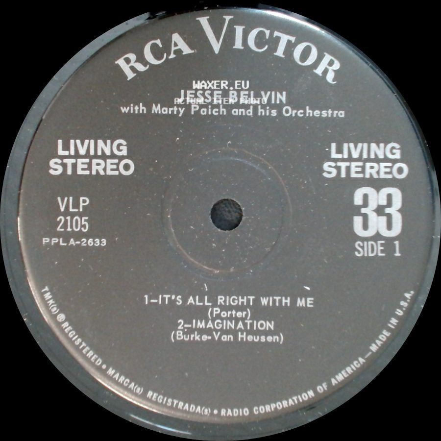 Jesse Belvin With Marty Paich And His Orchestra - Unknown Title A / Unknown Title B side A