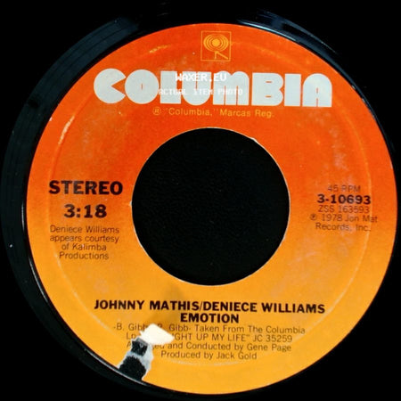 Johnny Mathis/Deniece Williams - Emotion / Too Much, Too Little, Too Late side A