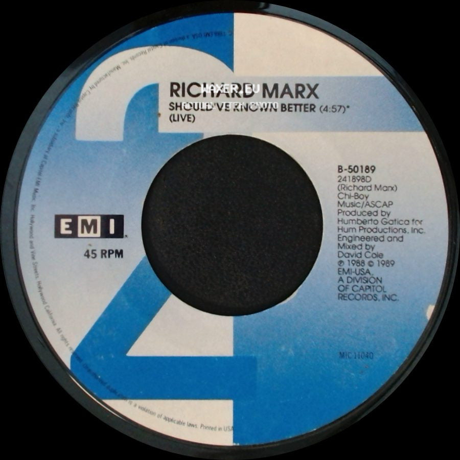 Richard Marx - Satisfied (Lp Version) / Should've Known Better (Live) side B