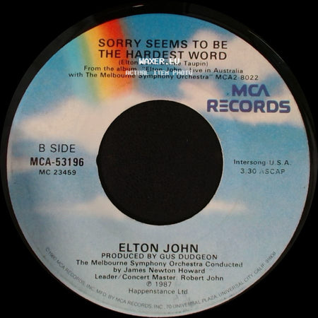Elton John - Candle In The Wind / Sorry Seems To Be The Hardest Word side B