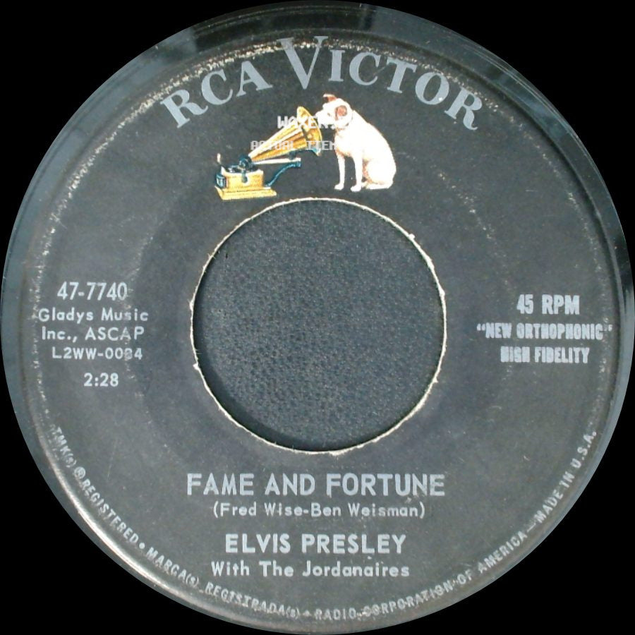 Elvis Presley With The Jordanaires - Stuck On You / Fame And Fortune side B