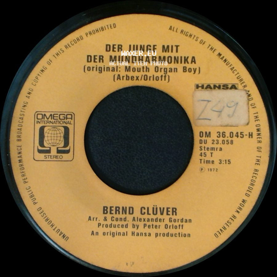 Bernd Clüver - Sie Kommt Wieder / Der Junge Mit Der Mundharmonika (Original: Mouth Organ Boy) side B