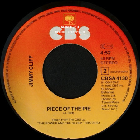 Jimmy Cliff - Sunshine In The Music / Piece Of The Pie side B