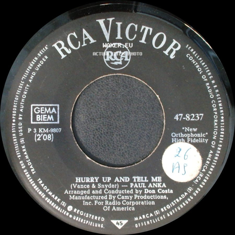 Paul Anka - Wondrous Are The Ways Of Love / Hurry Up And Tell Me side B