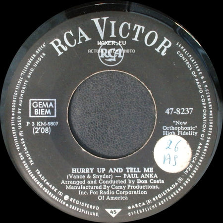 Paul Anka - Wondrous Are The Ways Of Love / Hurry Up And Tell Me side B