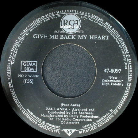 Paul Anka - Give Me Back My Heart / Eso Beso (That Kiss!) side A