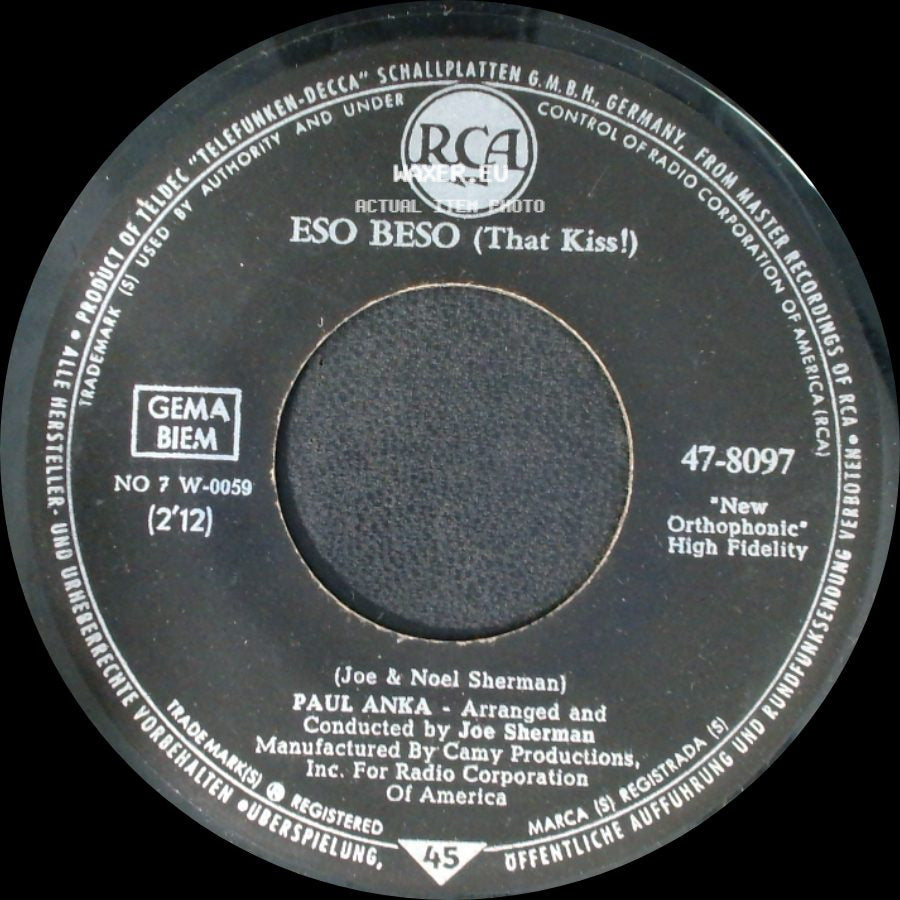 Paul Anka - Give Me Back My Heart / Eso Beso (That Kiss!) side B