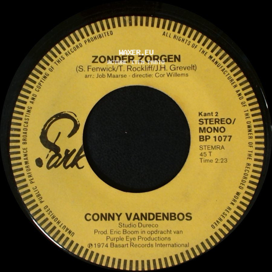 Conny Vandenbos - Een Roosje, M'n Roosje / Zonder Zorgen side B
