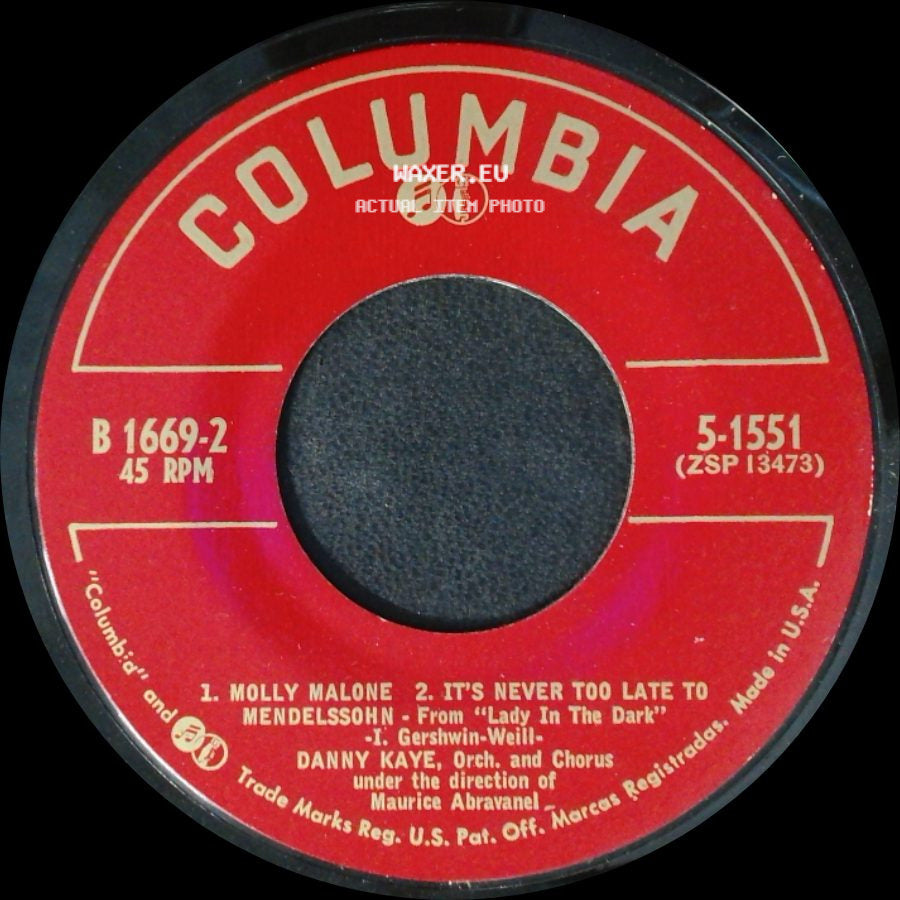 Danny Kaye / Danny Kaye, Orch. And Chorus - Minnie The Moocher / One Life To Live / Molly Malone / It's Never Too Late To Mendelssohn - From "Lady In The Dark" side B