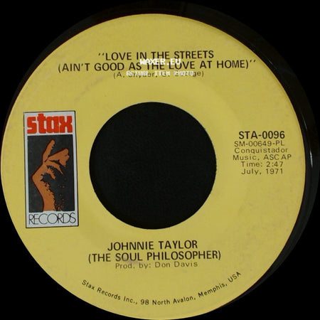 Johnnie Taylor (The Soul Philosopher) - Love In The Streets (Ain't Good As The Love At Home) / Hijackin' Love side A