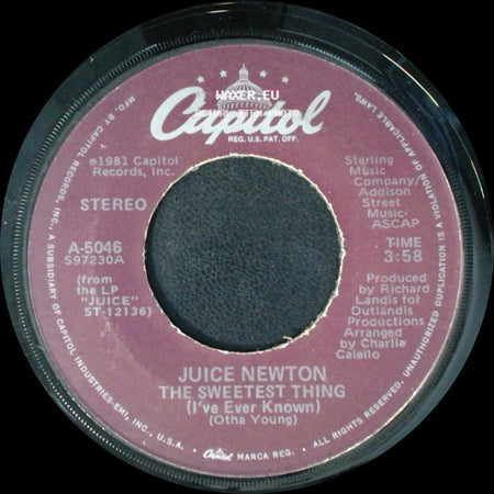 Juice Newton - Ride 'em Cowboy / The Sweetest Thing (I've Ever Known) side B