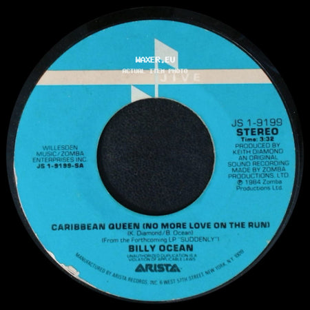 Billy Ocean - Caribbean Queen (No More Love On The Run) / Caribbean Queen (No More Love On The Run) (Instrumental) side A