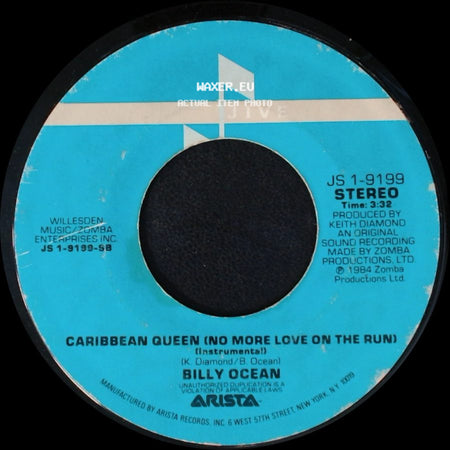Billy Ocean - Caribbean Queen (No More Love On The Run) / Caribbean Queen (No More Love On The Run) (Instrumental) side B
