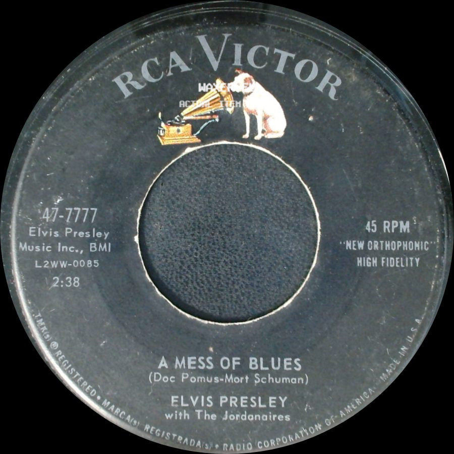 Elvis Presley With The Jordanaires / Elvis Presley - It's Now Or Never / A Mess Of Blues side B