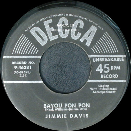 Jimmie Davis - Bayou Pon Pon / Fifteen Miles From Dallas side A