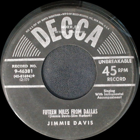 Jimmie Davis - Bayou Pon Pon / Fifteen Miles From Dallas side B