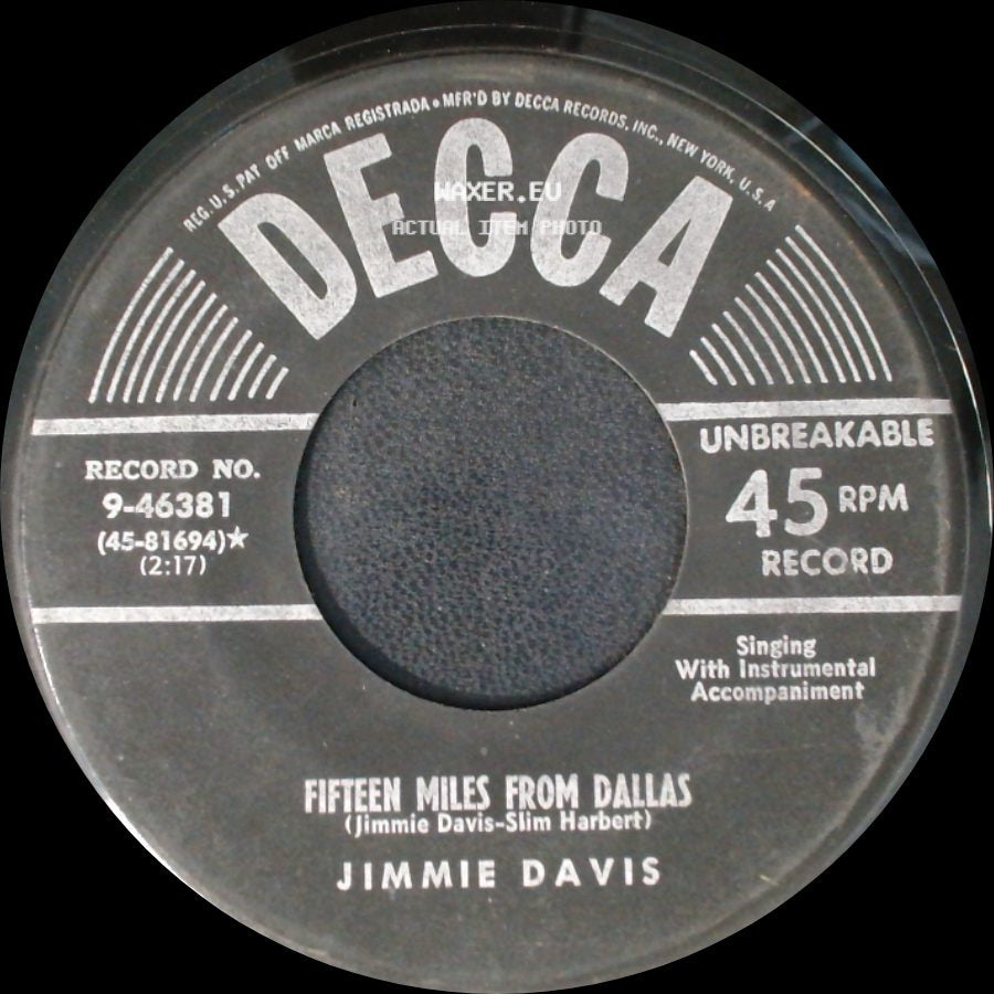 Jimmie Davis - Bayou Pon Pon / Fifteen Miles From Dallas side B