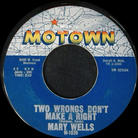 Mary Wells - Laughing Boy / Two Wrongs Don't Make A Right side B