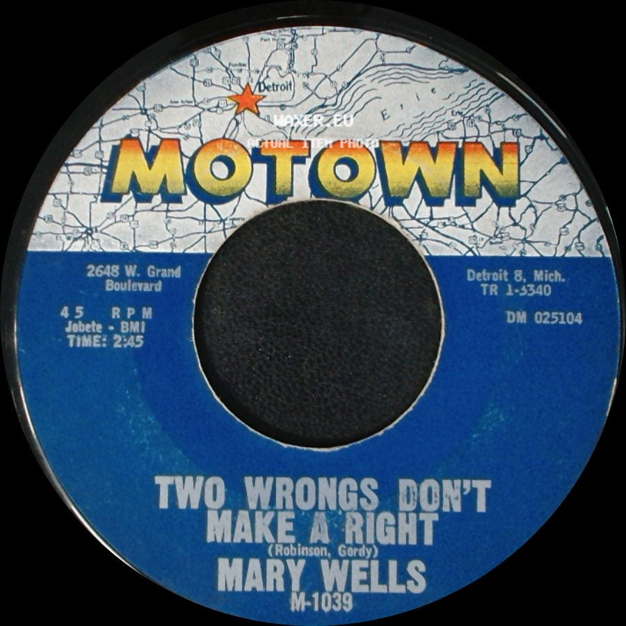 Mary Wells - Laughing Boy / Two Wrongs Don't Make A Right side B