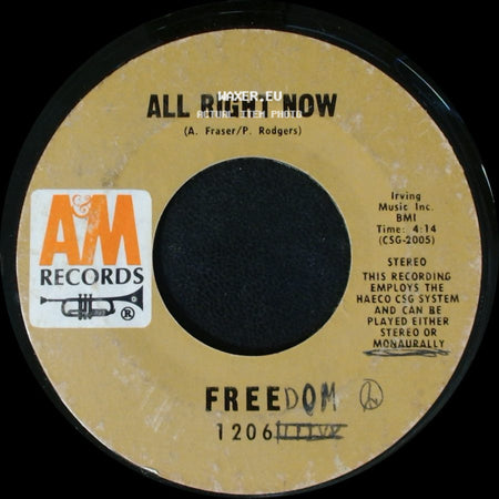 Free / Freedom - Mouthful Of Grass / All Right Now side B