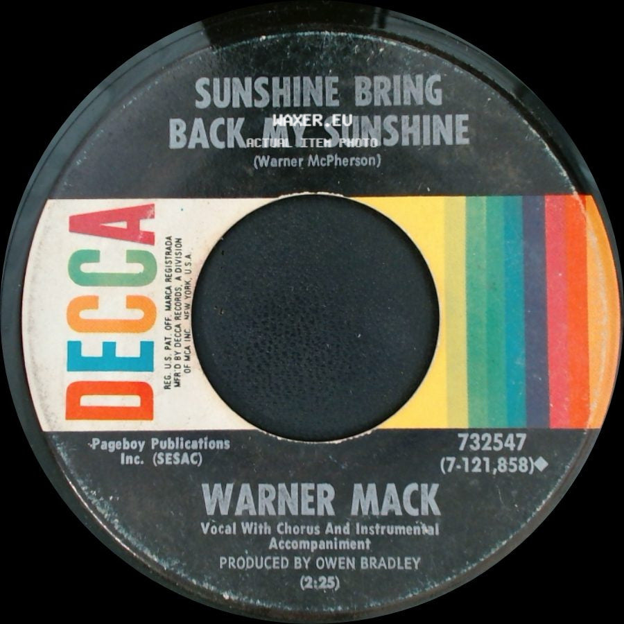 Warner Mack - I'll Still Be Missing You / Sunshine Bring Back My Sunshine side B