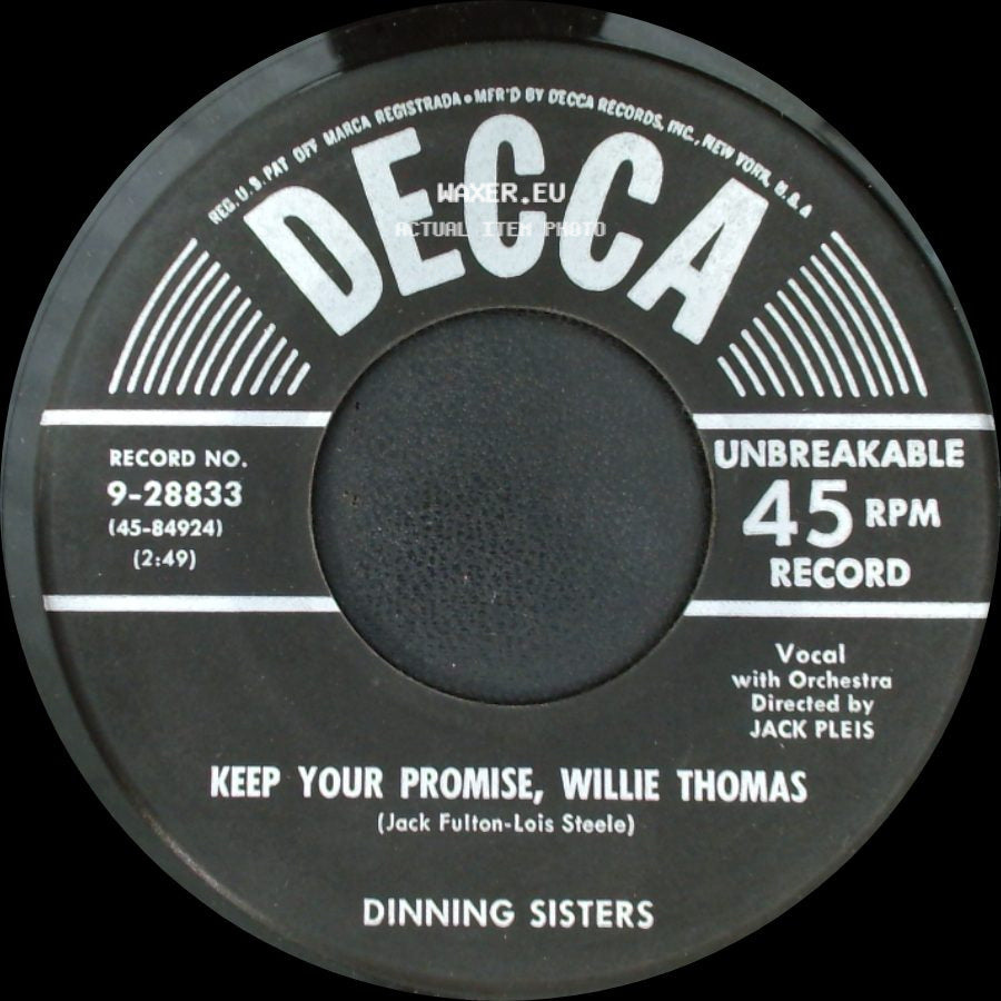 Dinning Sisters - As Long As I'm Dreaming / Keep Your Promise, Willie Thomas side B