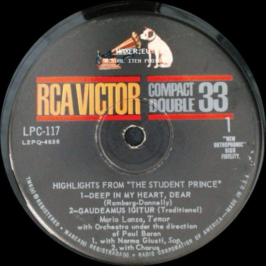 Mario Lanza - Highlights From "The Student Prince" / Highlights From "The Student Prince" side B