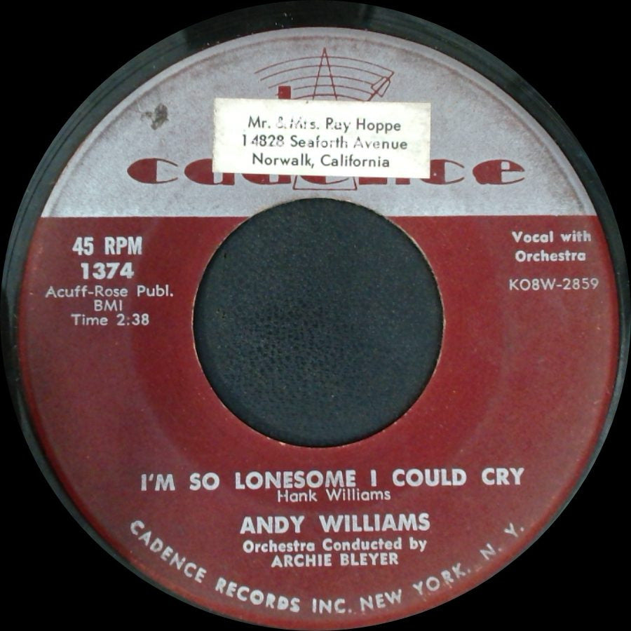 Andy Williams - I'm So Lonesome I Could Cry / The Village Of St. Bernadette side A