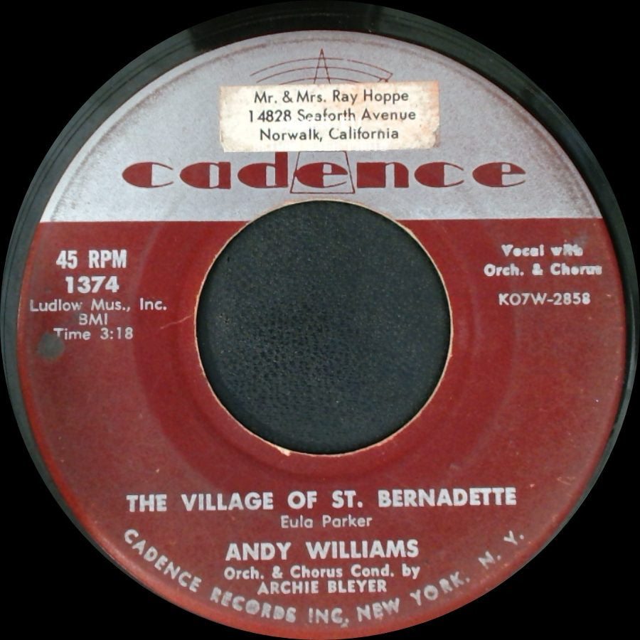 Andy Williams - I'm So Lonesome I Could Cry / The Village Of St. Bernadette side B