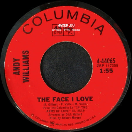 Andy Williams - The Face I Love / Music To Watch Girls By side A