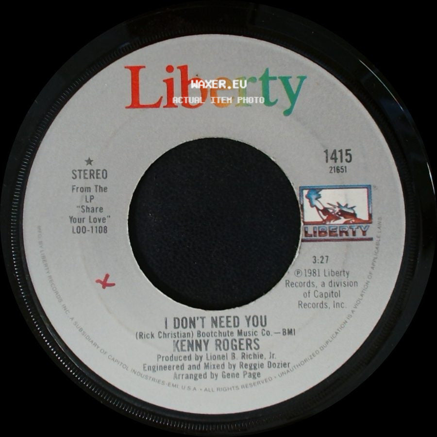 Kenny Rogers - Without You In My Life / I Don't Need You side B