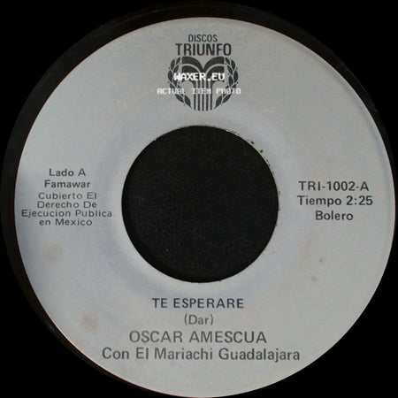Oscar Amescua Con El Mariachi Guadalajara - Te Esperare / Vida Mia side A
