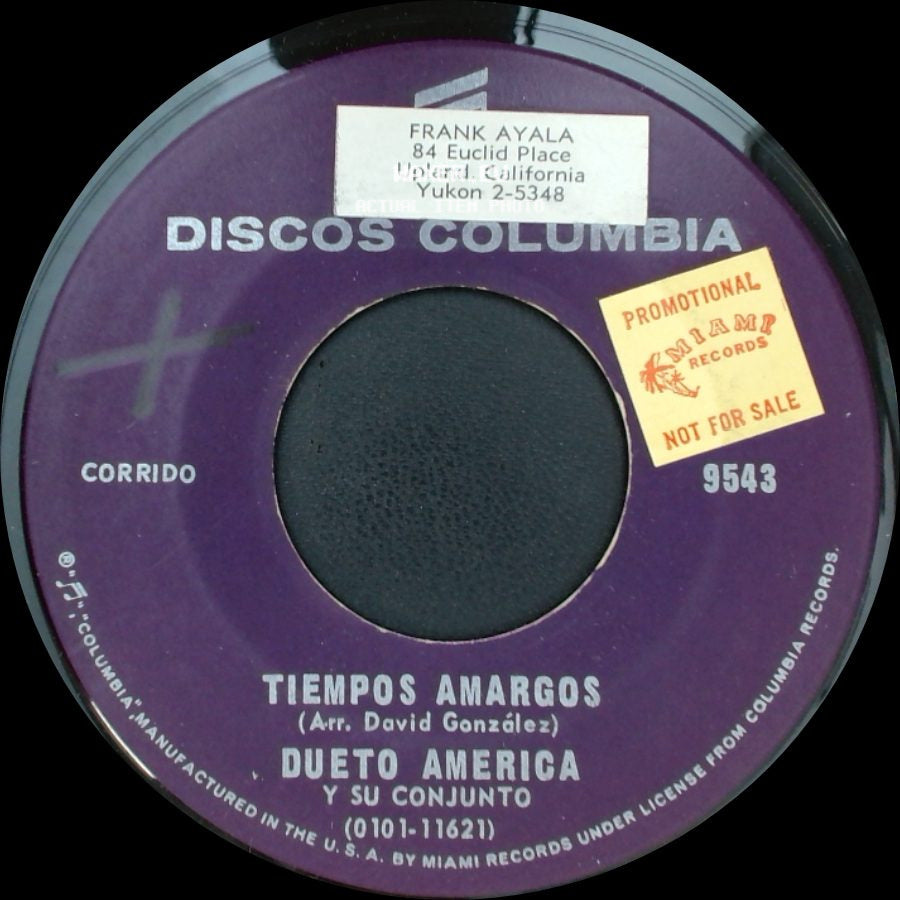 Dueto America Y Su Conjunto - Tiempos Amargos / Que Me Afusilen Cantando (Victor Cordero) side A