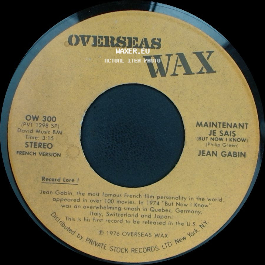 Jean Gabin - Maintenant Je Sais (But Now I Know) / But Now I Know (Maintenant Je Sais) side A