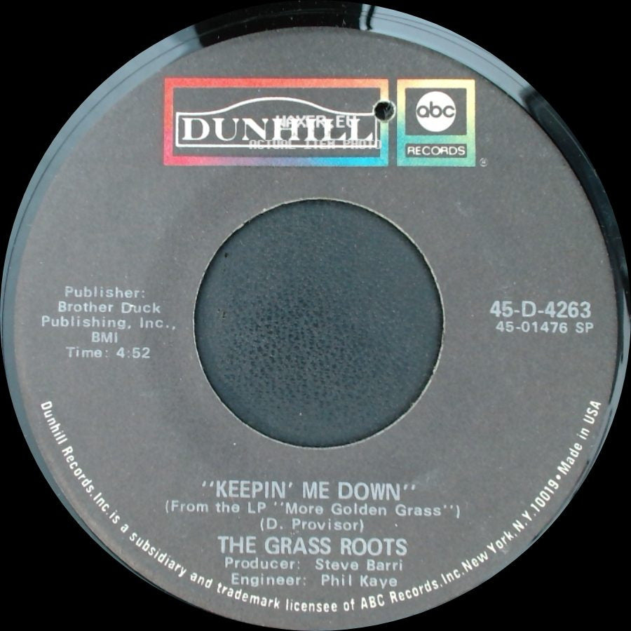 The Grass Roots - Keepin' Me Down / Temptation Eyes side A