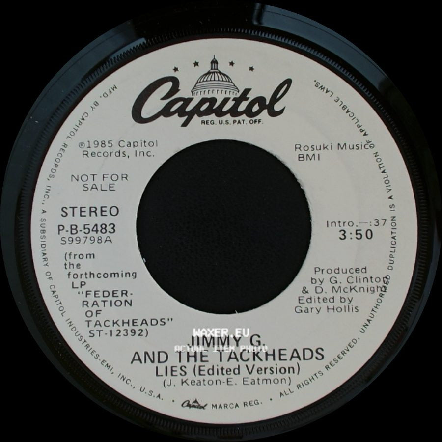 Jimmy G. And The Tackheads - Lies (Edited Version) / Lies (Edited Version) side B