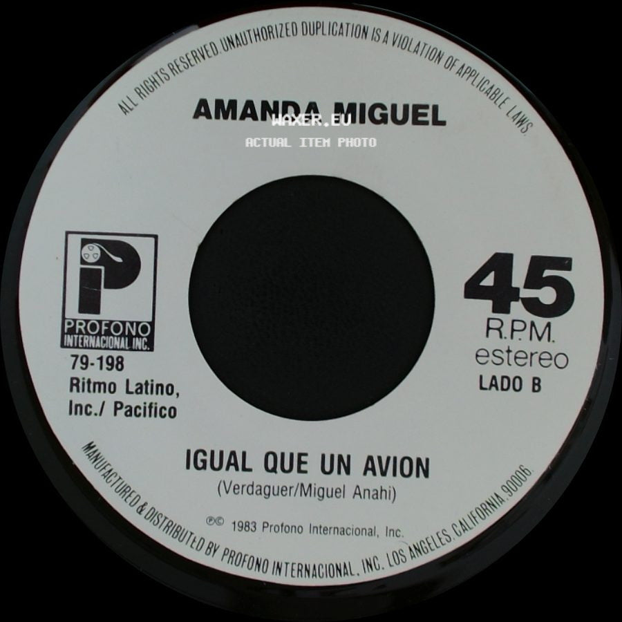 Amanda Miguel - Cosquillas En El Pecho / Igual Que Un Avion side B