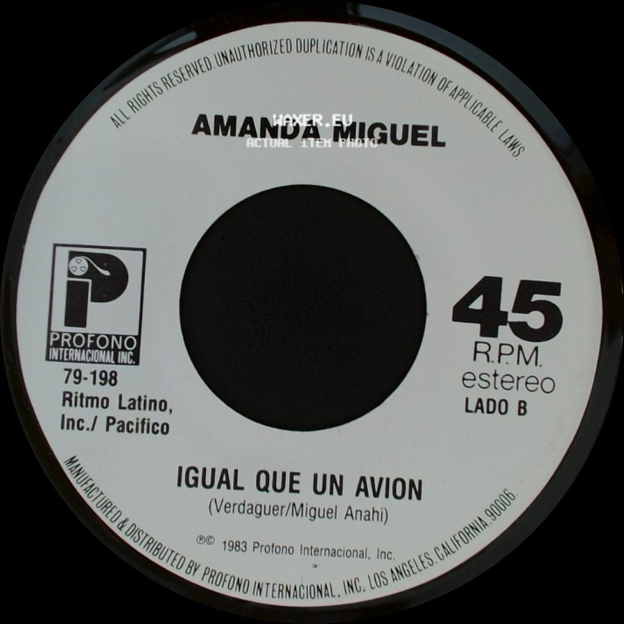Amanda Miguel - Cosquillas En El Pecho / Igual Que Un Avion side B