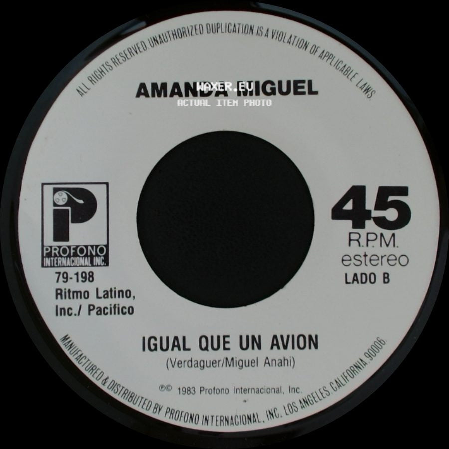 Amanda Miguel - Cosquillas En El Pecho / Igual Que Un Avion side B