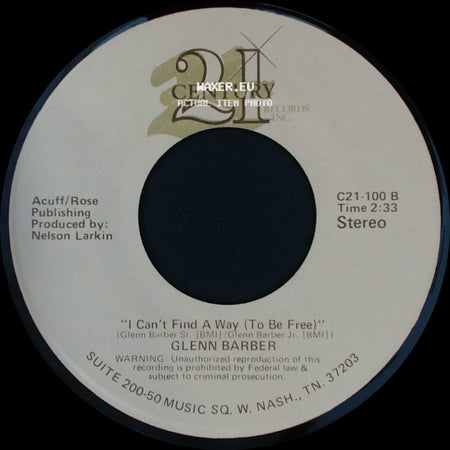Glenn Barber - What's The Name Of That Song? / I Can't Find A Way (To Be Free) side B
