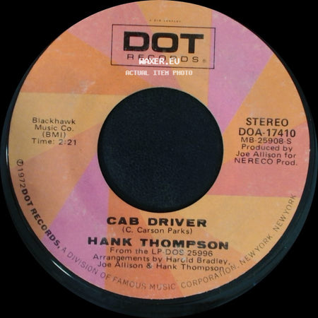 Hank Thompson - Cab Driver / Gloria side A