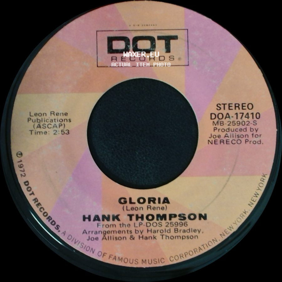 Hank Thompson - Cab Driver / Gloria side B