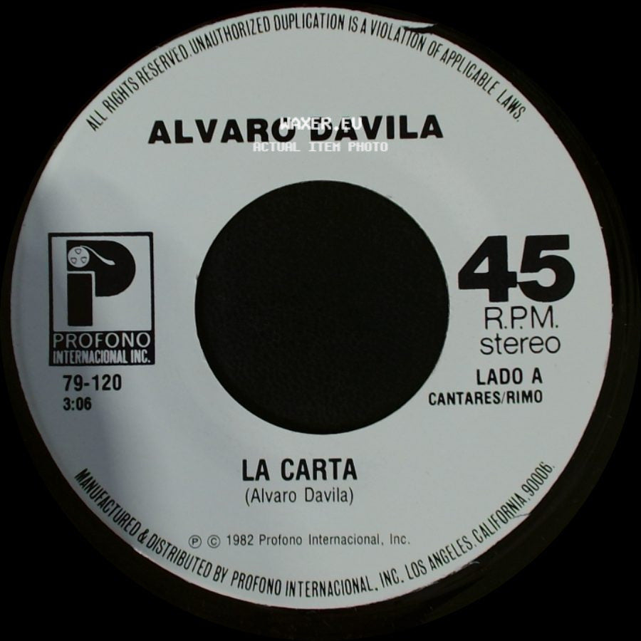 Alvaro Davila - La Carta / Te Odio Y Te Amo side A