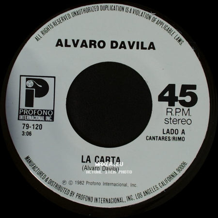 Alvaro Davila - La Carta / Te Odio Y Te Amo side A