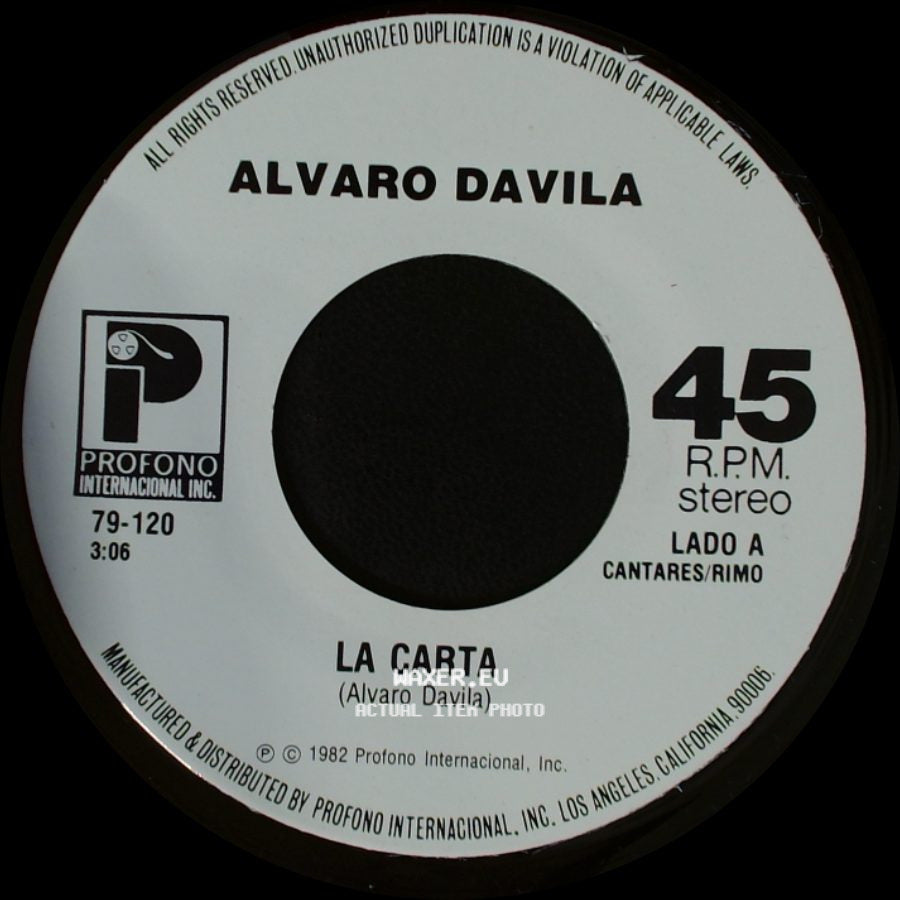 Alvaro Davila - La Carta / Te Odio Y Te Amo side A