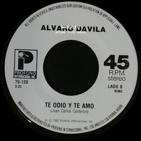 Alvaro Davila - La Carta / Te Odio Y Te Amo side B