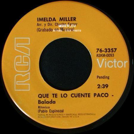 Imelda Miller Y Orquesta (Grabado En México) / Imelda Miller - Hoy Daria Yo La Vida - Balada / Que Te Lo Cuente Paco - Balada side B