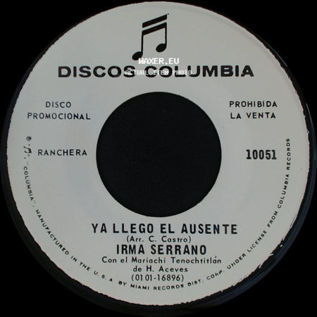 Irma Serrano - Ya Llego El Ausente / Hoy Te Mandare Una Carta side A