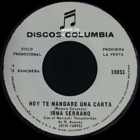 Irma Serrano - Ya Llego El Ausente / Hoy Te Mandare Una Carta side B